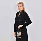 Stripe Pattern Crossbody Bag with Handle Drop - Khaki & Black