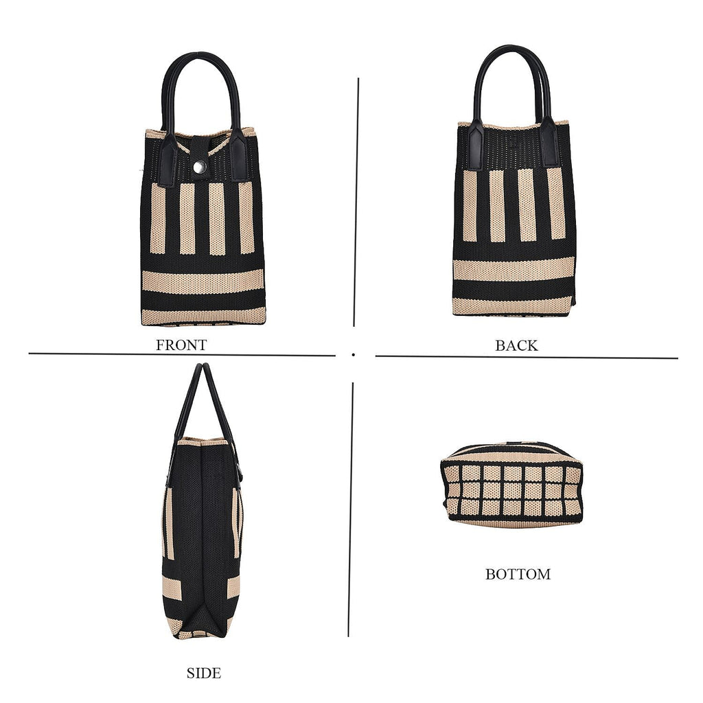 Stripe Pattern Crossbody Bag with Handle Drop - Khaki & Black