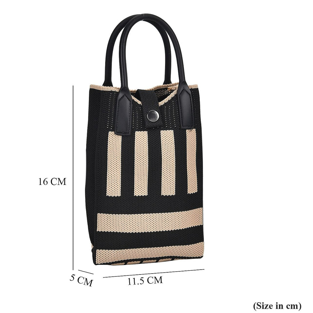 Stripe Pattern Crossbody Bag with Handle Drop - Khaki & Black