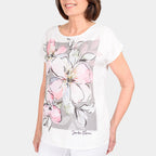 Closeout Deal Floral Printed T-Shirt (Size 10) - White - Grey