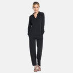 Long Sleeve Stud Classic Collar Blouse (Size 12) - Black