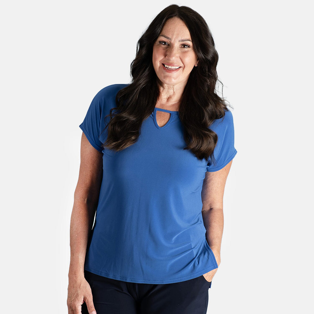 STYLED BY Notch Neck Top (Size M) - Cobalt