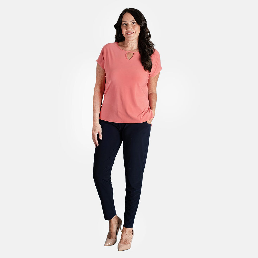 STYLED BY Notch Neck Top (Size L) - Coral