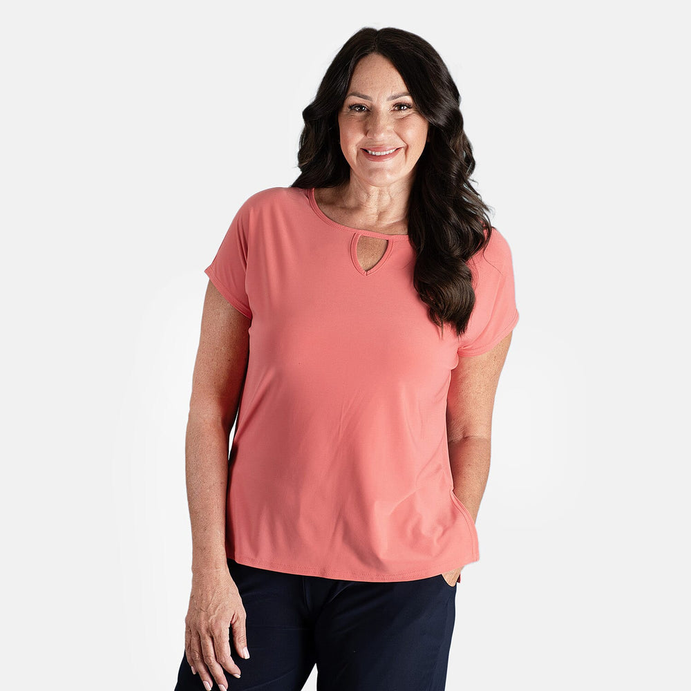 STYLED BY Notch Neck Top (Size L) - Coral