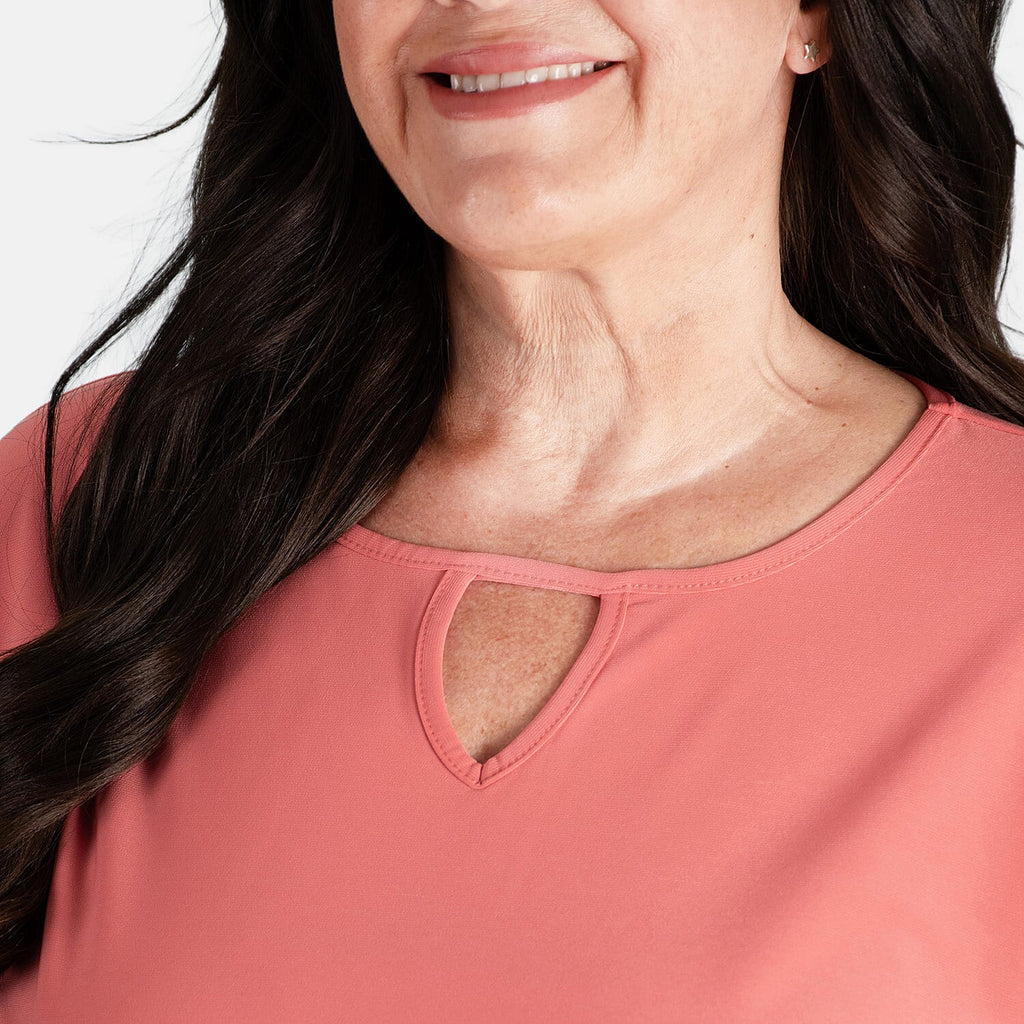 STYLED BY Notch Neck Top (Size L) - Coral