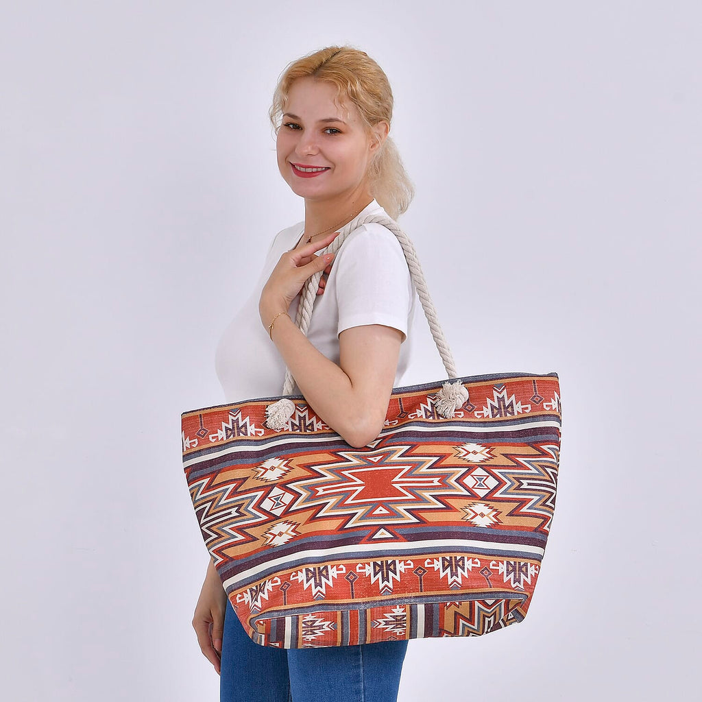 Polyester Tribal Tote Bag (Size 38x21x37 cm) - Brown