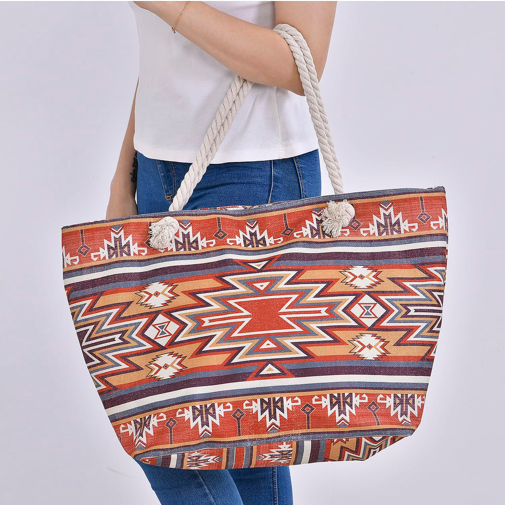 Polyester Tribal Tote Bag (Size 38x21x37 cm) - Brown
