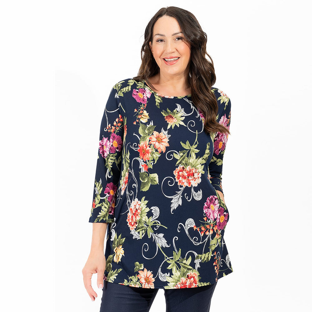 Polyester Tunic (Size 1x1 cm) - Navy Floral