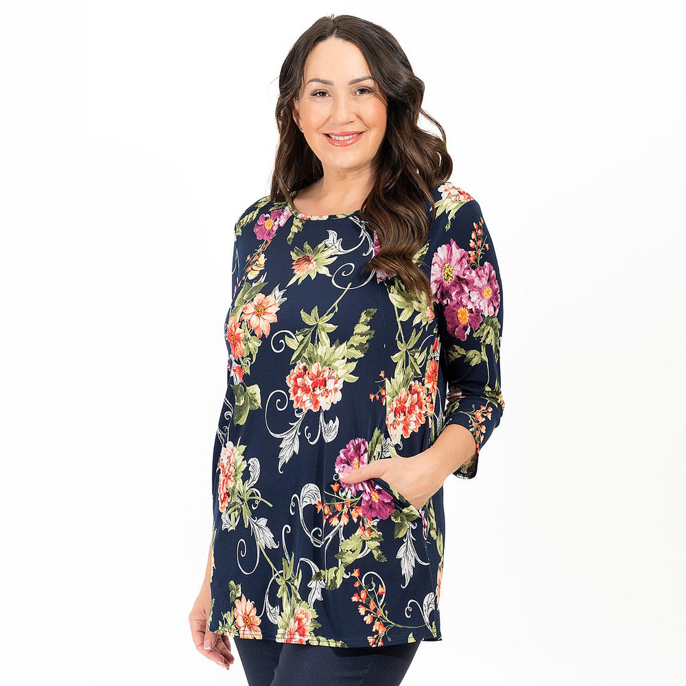 Polyester Tunic (Size 1x1 cm) - Navy Floral