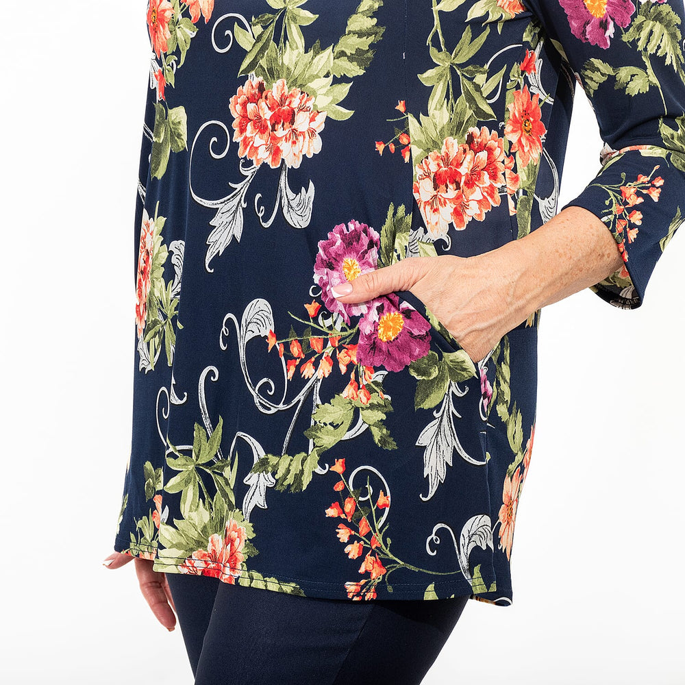 Polyester Tunic (Size 1x1 cm) - Navy Floral