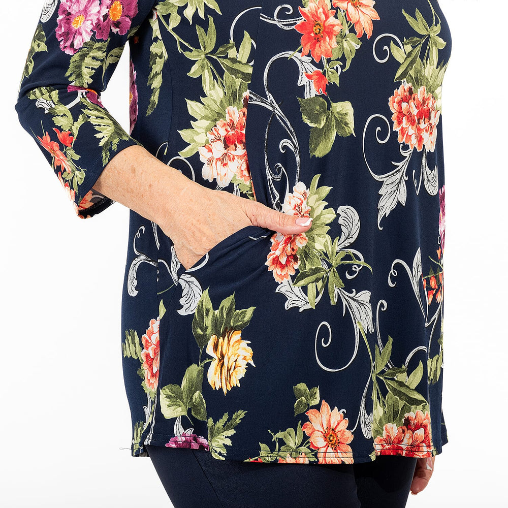 Polyester Tunic (Size 1x1 cm) - Navy Floral