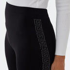 Fleece Lined Leggings With Side Geometric Diamante Pattern (Size L) - Black