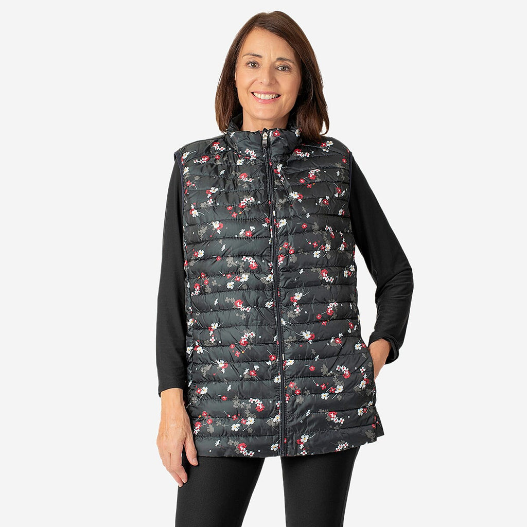 Weekend Ladies Floral Pack Away Gilet (Size 12) - Black