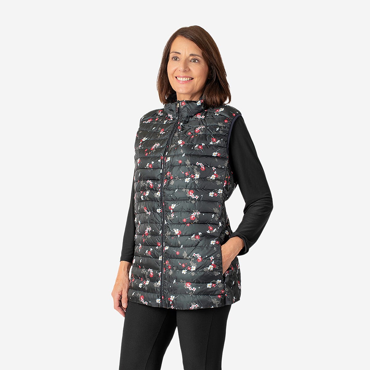 Weekend Ladies Floral Pack Away Gilet (Size 12) - Black