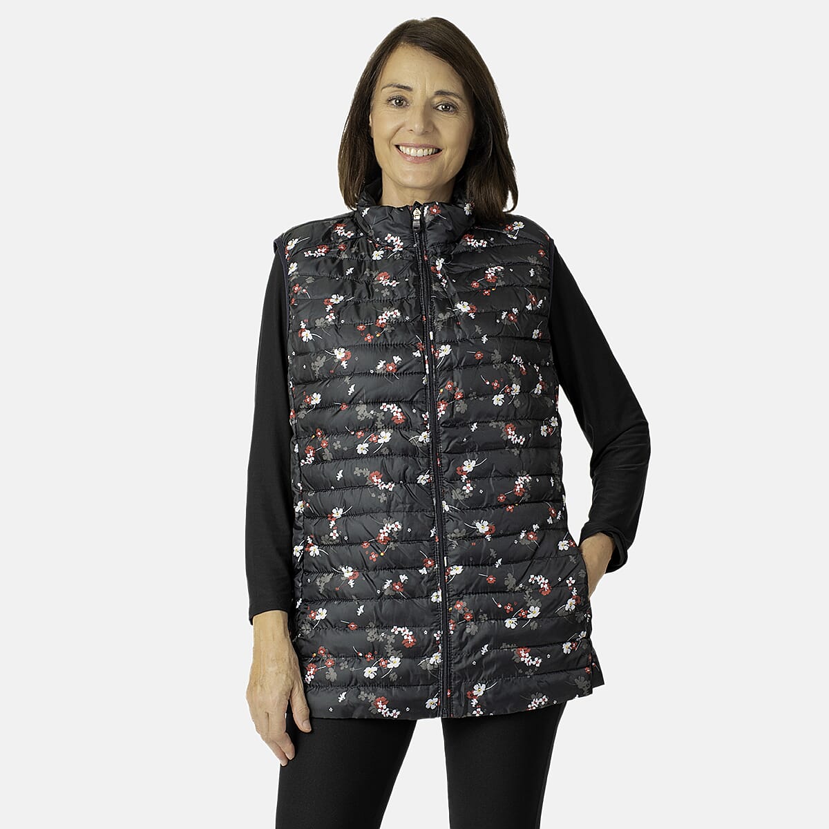 Weekend Ladies Floral Pack Away Gilet (Size 16) - Black