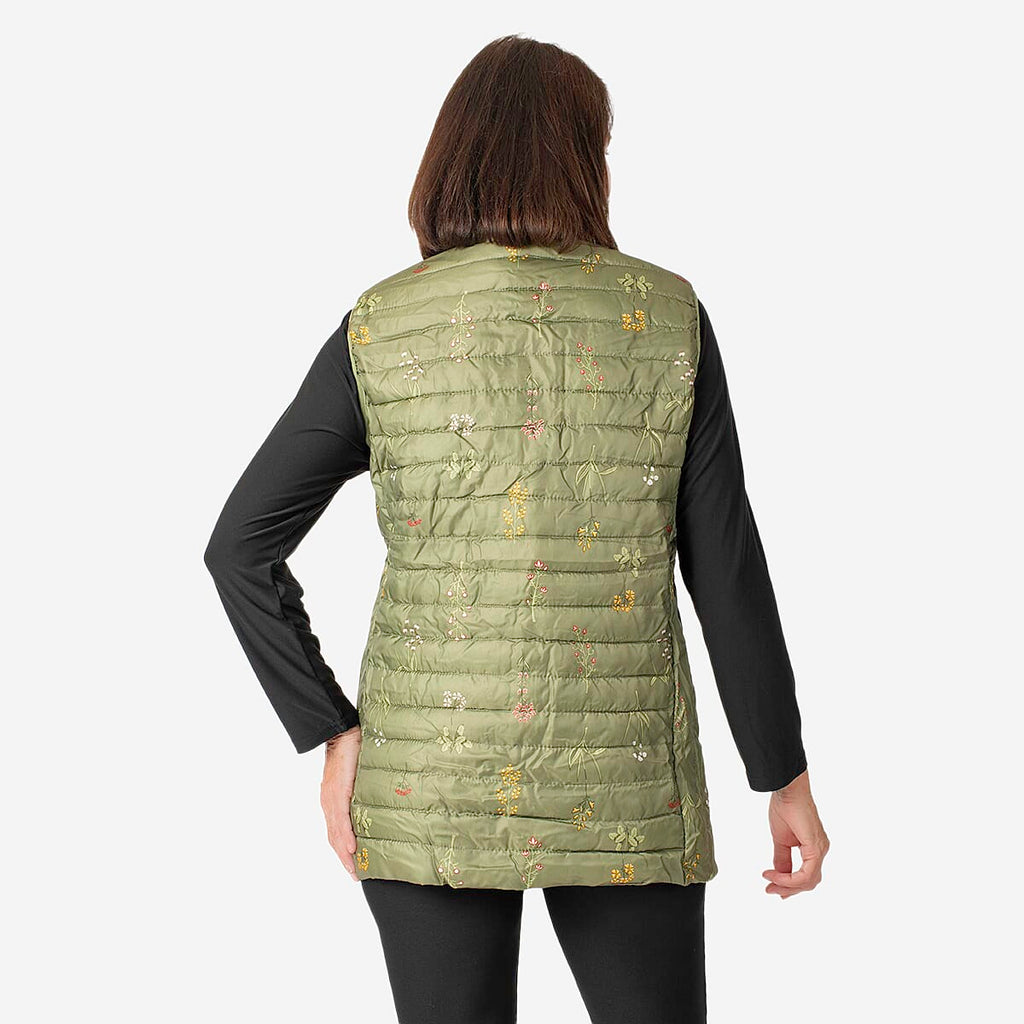 Weekend Ladies Floral Pack Away Gilet (Size 14)- Green