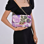 Sequin Floral Embroidery Crossbody Bag - Purple