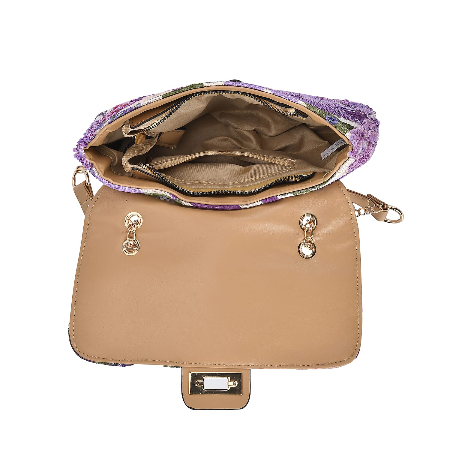 Sequin Floral Embroidery Crossbody Bag - Purple