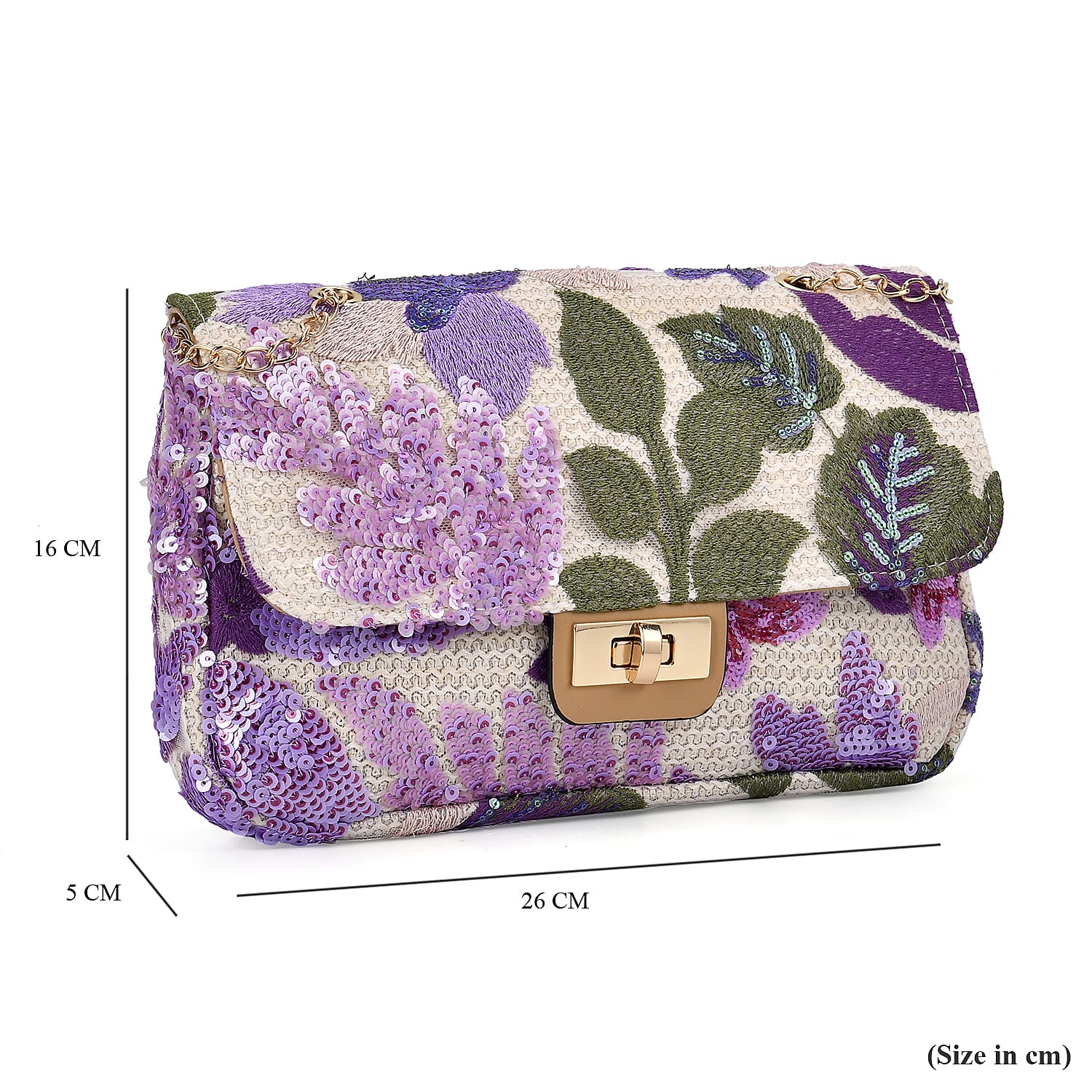 Sequin Floral Embroidery Crossbody Bag - Purple