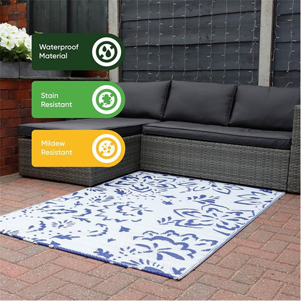 Floral Pattern Outdoor Reversible Rug (Size 180x120 cm) - Blue
