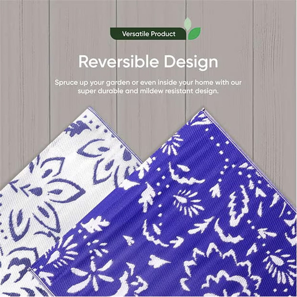Floral Pattern Outdoor Reversible Rug (Size 180x120 cm) - Blue