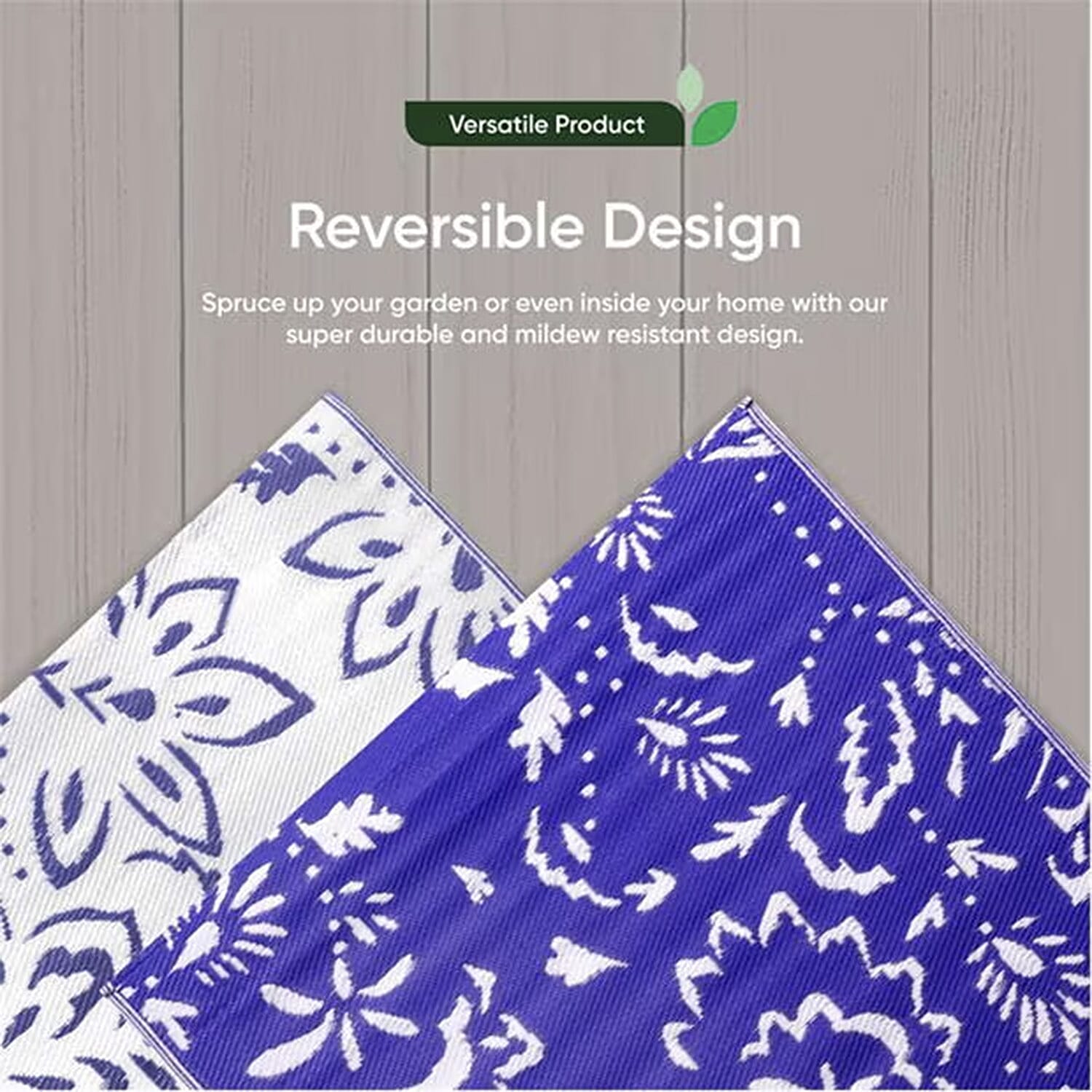 Floral Pattern Outdoor Reversible Rug (Size 180x120 cm) - Blue