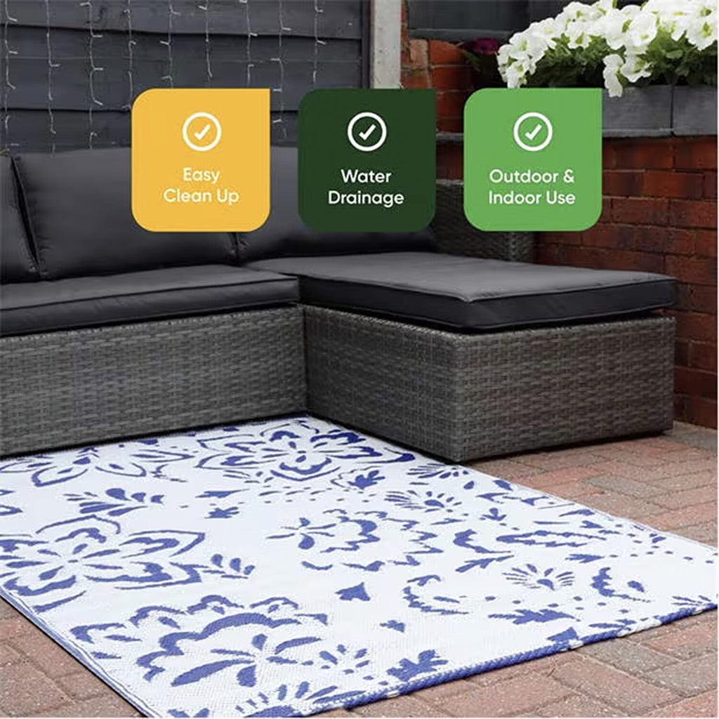 Floral Pattern Outdoor Reversible Rug (Size 180x120 cm) - Blue