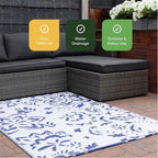 Floral Pattern Outdoor Reversible Rug (Size 180x120 cm) - Blue
