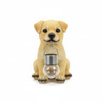 Polystone Dog Garden Ornament with Solar Ball in Mouth - Yellow