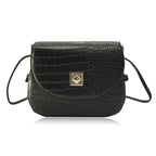 Croc Embossed Twistlock Shoulder Bag - Black