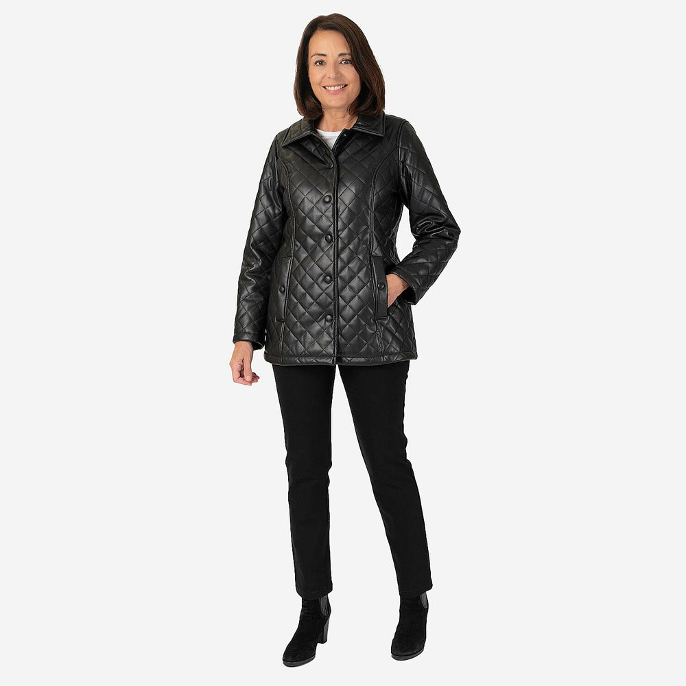 - Maisi Faux Leather Quilted Jacket (Size 8) - Black