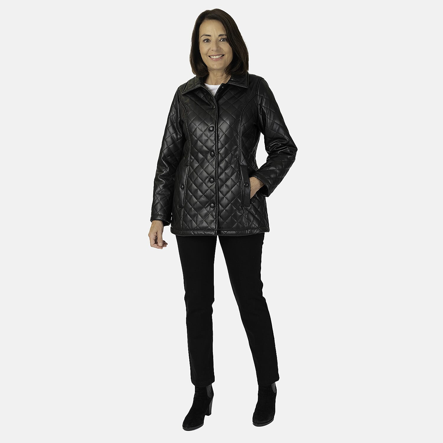 - Maisi Faux Leather Quilted Jacket (Size 8) - Black