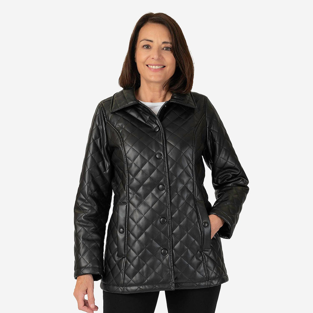 - Maisi Faux Leather Quilted Jacket (Size 8) - Black