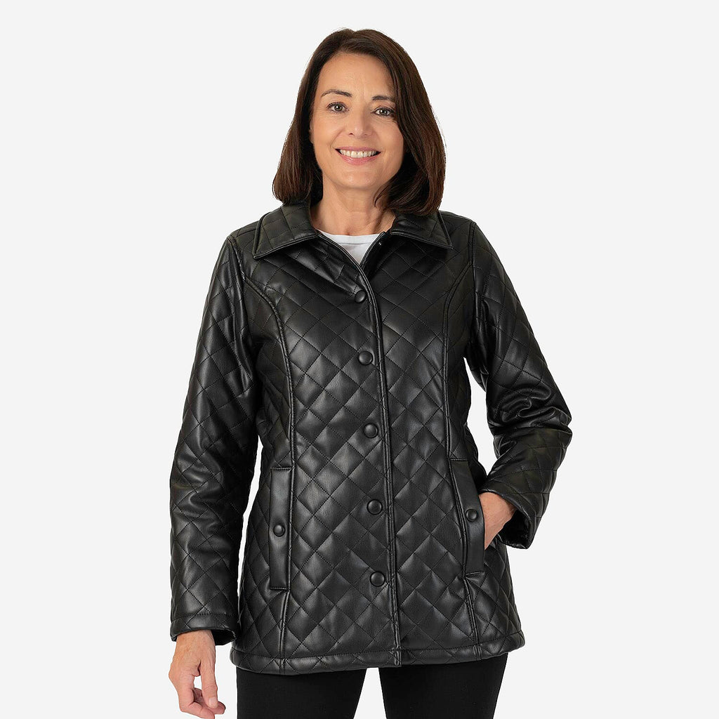 - Maisi Faux Leather Quilted Jacket (Size 8) - Black