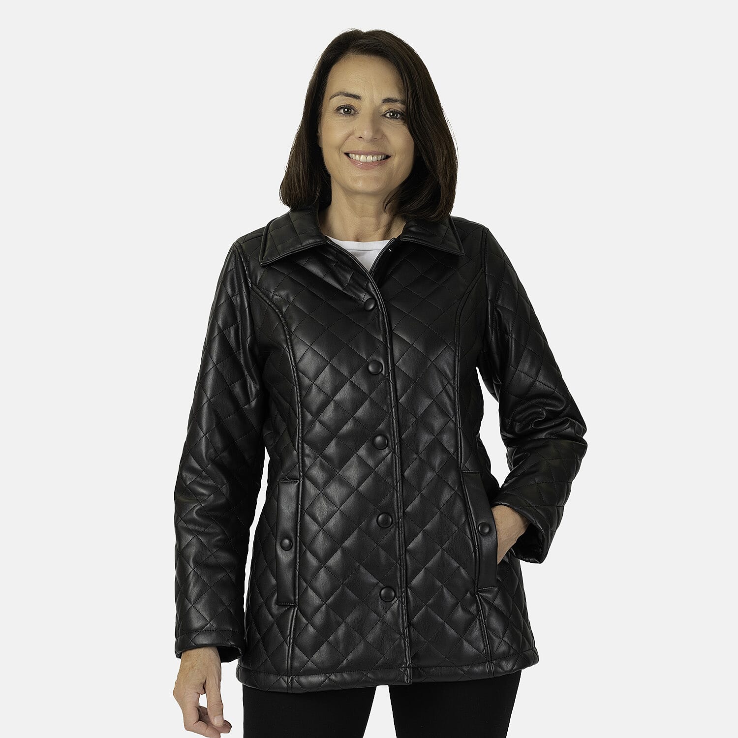 - Maisi Faux Leather Quilted Jacket (Size 8) - Black