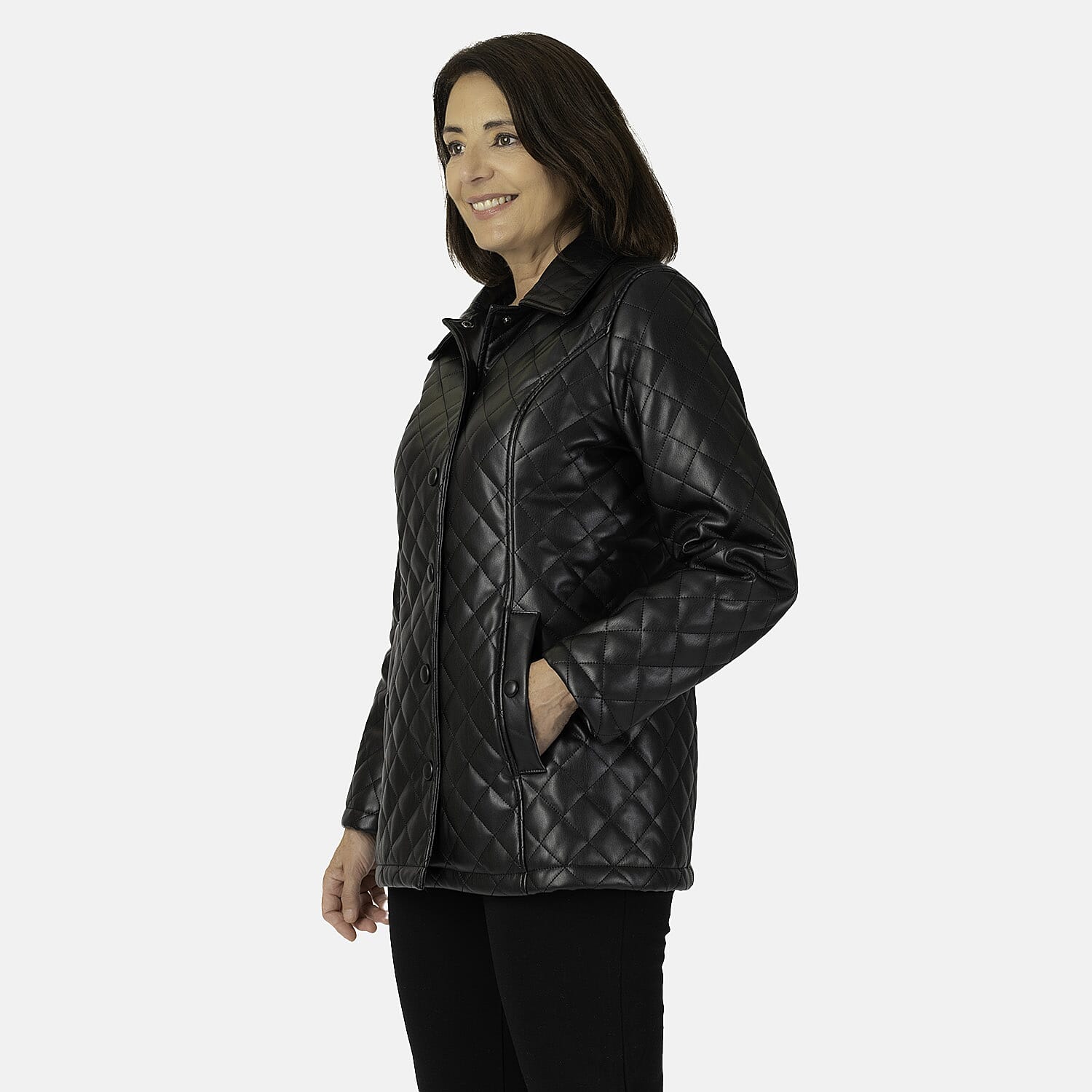 - Maisi Faux Leather Quilted Jacket (Size 8) - Black