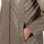 & maisi Women’s Faux Leather Quilted Jacket with Button Front, Collar & Pockets
