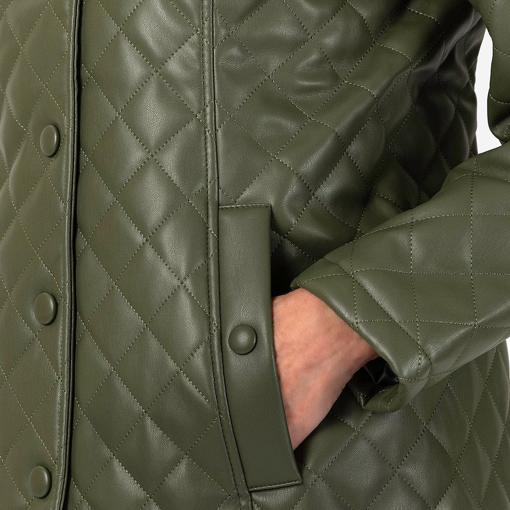 & maisi Women’s Faux Leather Quilted Jacket with Button Front, Collar & Pockets