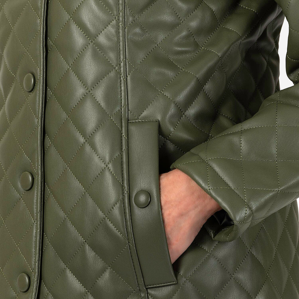 & maisi Women’s Faux Leather Quilted Jacket with Button Front, Collar & Pockets