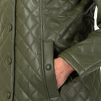 & maisi Women’s Faux Leather Quilted Jacket with Button Front, Collar & Pockets