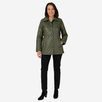 & maisi Women’s Faux Leather Quilted Jacket with Button Front, Collar & Pockets