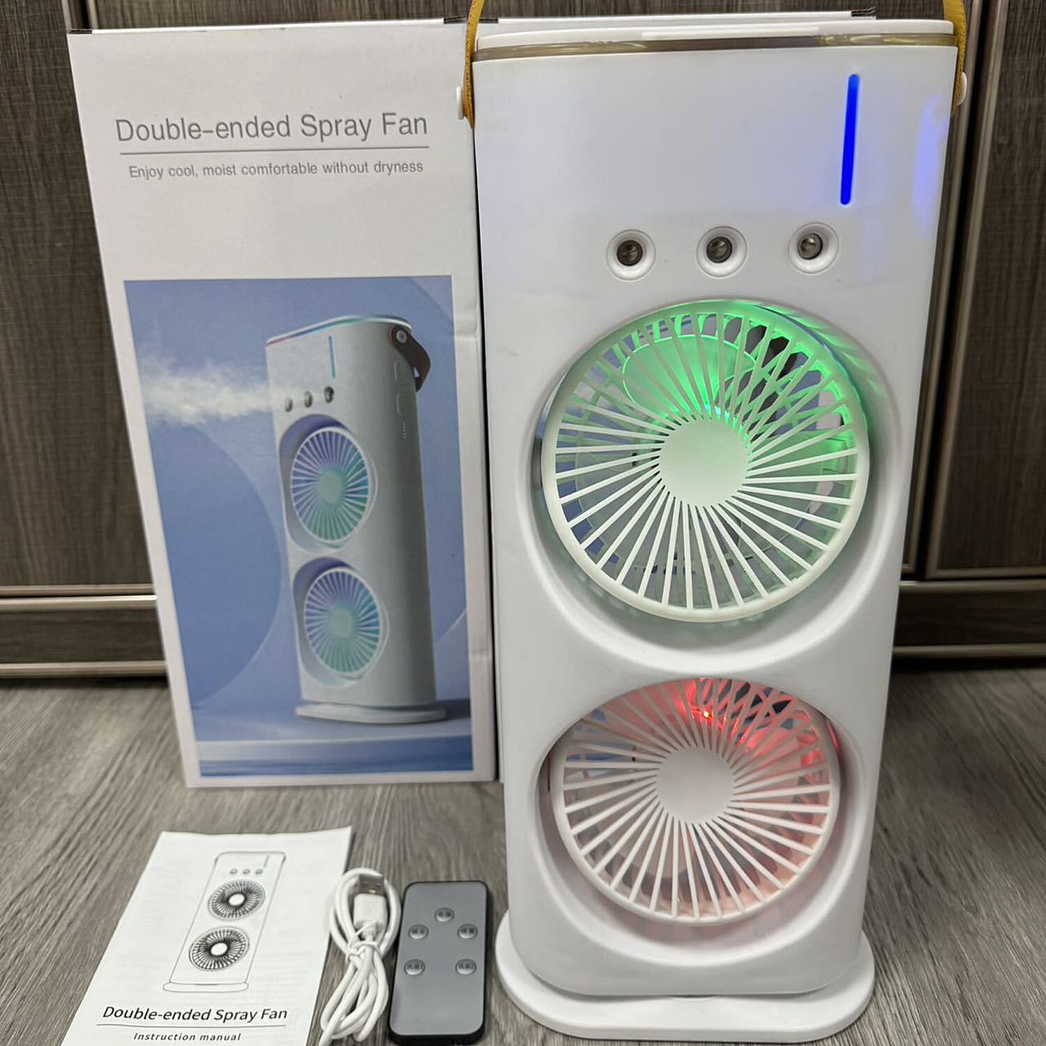 Portable Double Ended Spray Fan with Remote - White