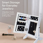 Portable MDF Jewellery Cabinet with Standing Mirror (Size 22x19x35cm) - White