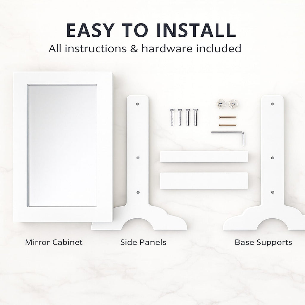 Portable MDF Jewellery Cabinet with Standing Mirror (Size 22x19x35cm) - White