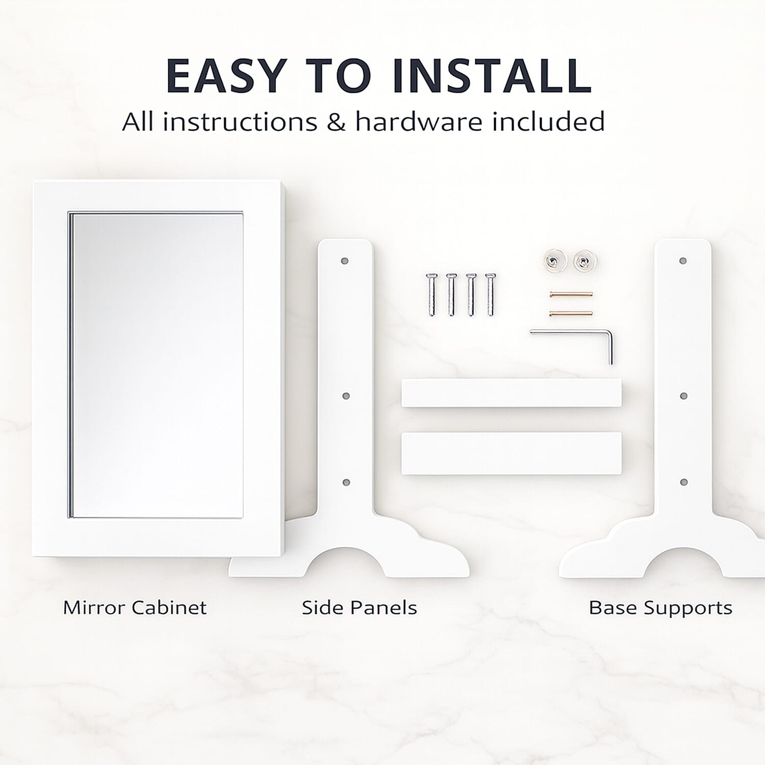 Portable MDF Jewellery Cabinet with Standing Mirror (Size 22x19x35cm) - White
