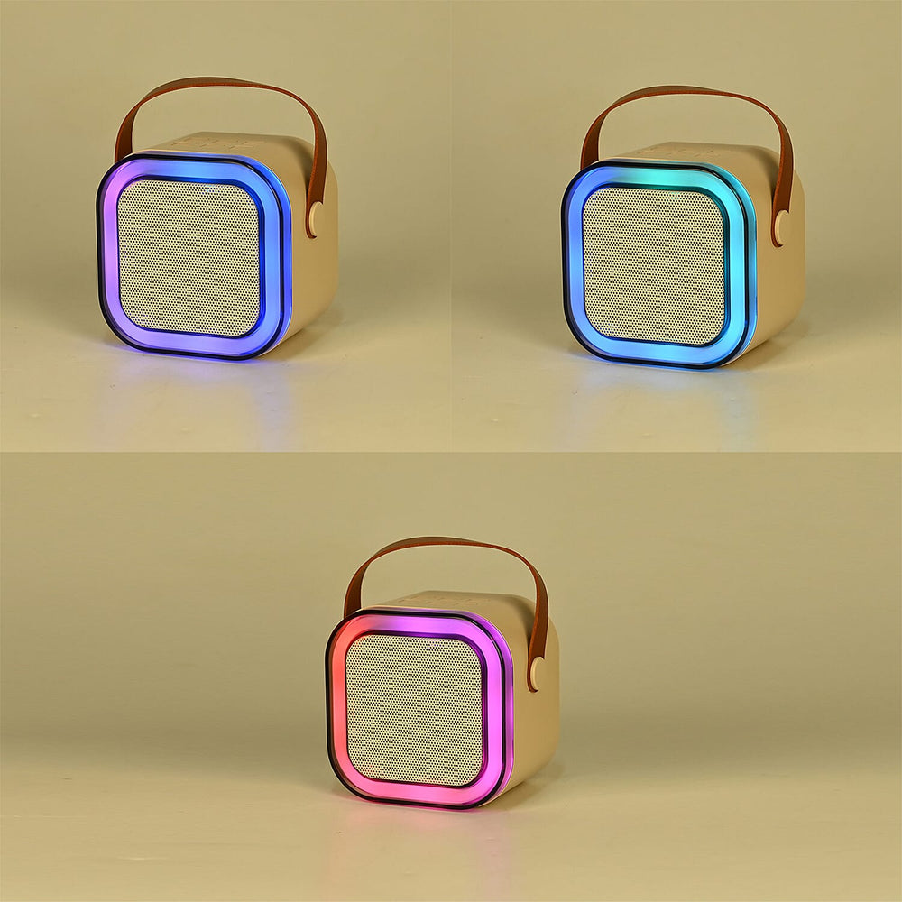 Mini Karaoke Speaker with 2 Wireless Microphones - RGB Color Changing Light - Cream