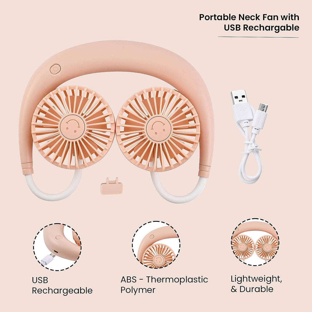 Portable Neck Fan with USB Rechargeable (1200mah) - Pink