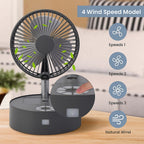 Portable and Lightweight Foldable Fan with Four Wind Speeds, LED Light And Mist Sprayer (Includes Remote Control And USB Cable) - Grey