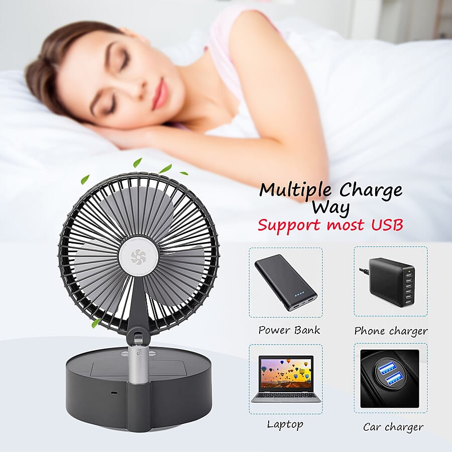 Portable and Lightweight Foldable Fan with Four Wind Speeds, LED Light And Mist Sprayer (Includes Remote Control And USB Cable) - Grey
