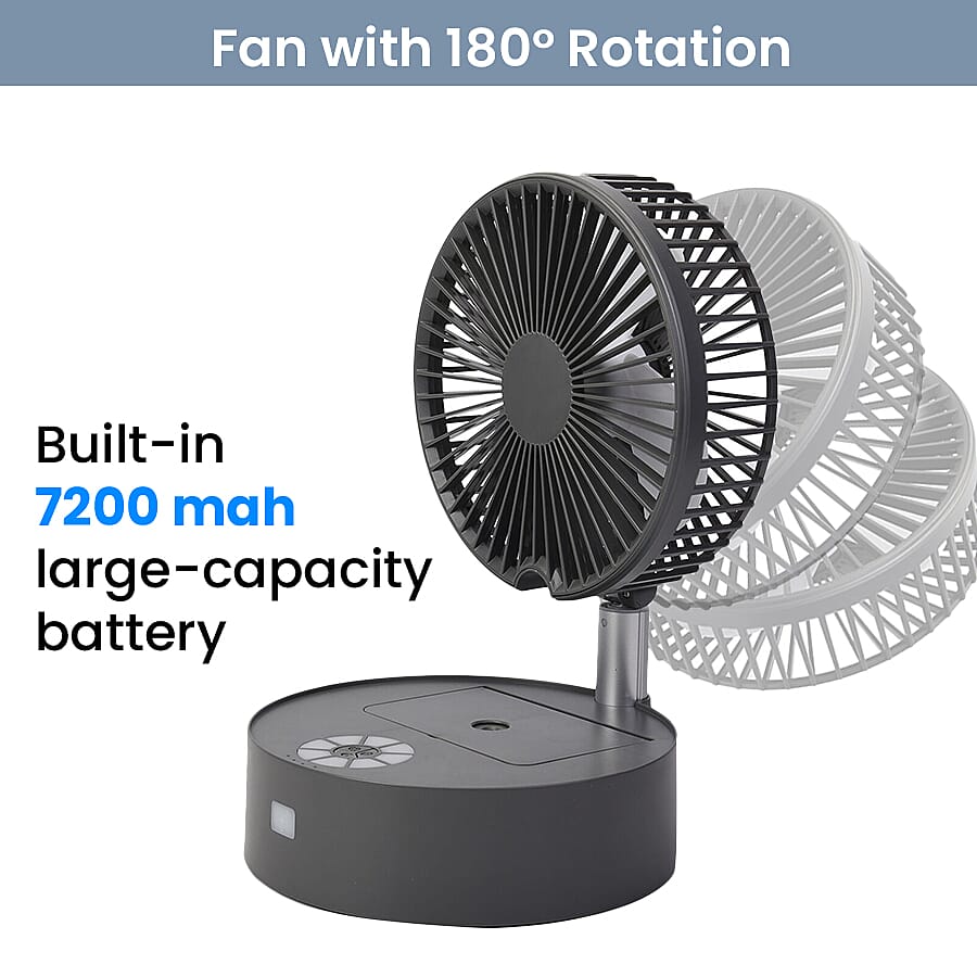 Portable and Lightweight Foldable Fan with Four Wind Speeds, LED Light And Mist Sprayer (Includes Remote Control And USB Cable) - Grey